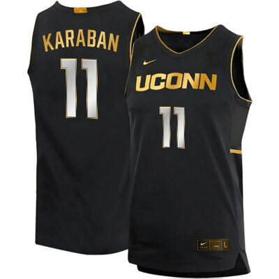 Alex Karaban UConn Huskies Basketball Black Gold Jersey - All Stitched