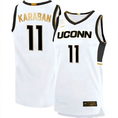 Alex Karaban UConn Huskies Basketball White Gold Jersey - All Stitched