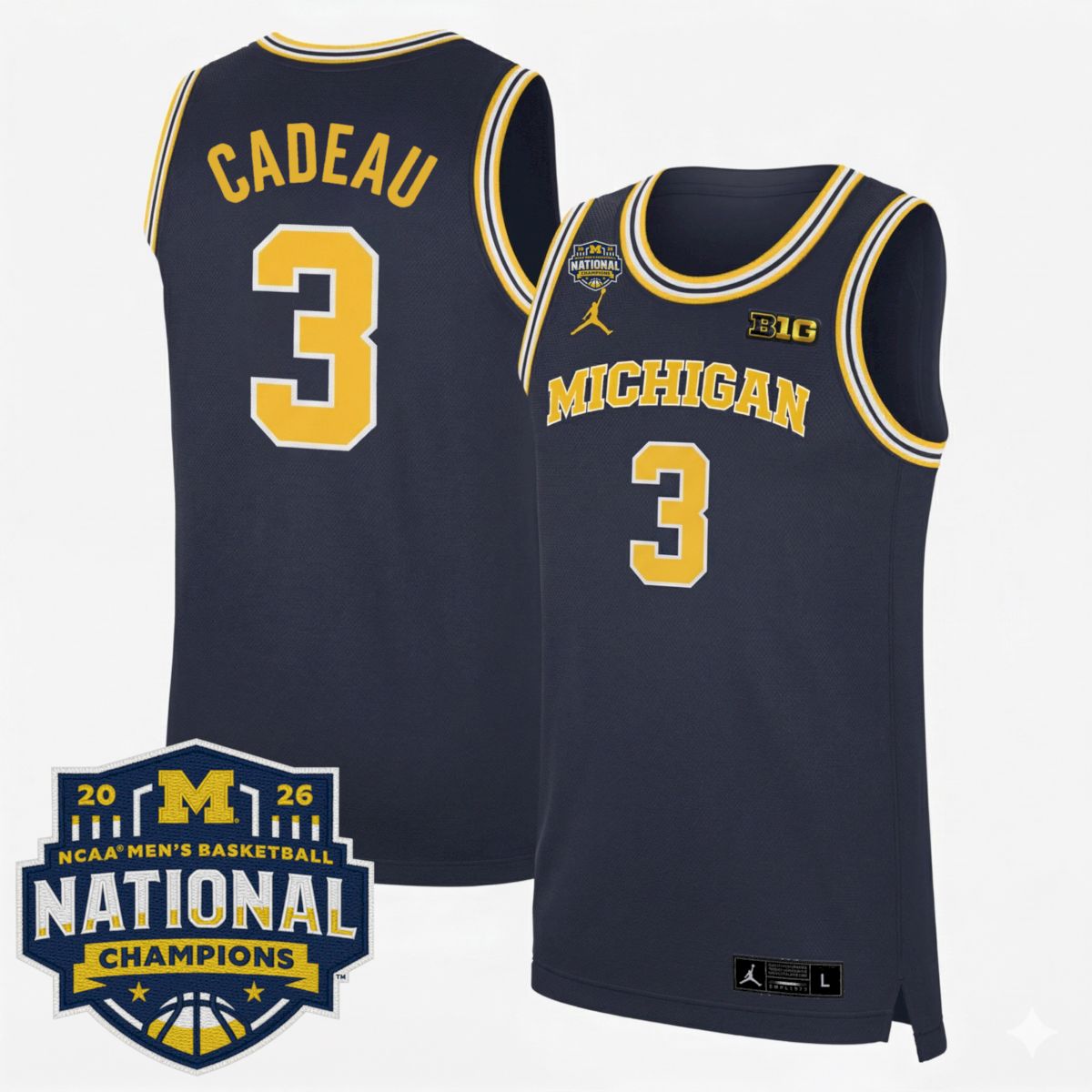 Elliot Cadeau Michigan Wolverines Basketball 2026 National Championship Navy Limited Jersey - All Stitched