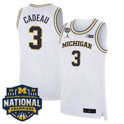 Elliot Cadeau Michigan Wolverines Basketball 2026 National Championship White Limited Jersey - All Stitched