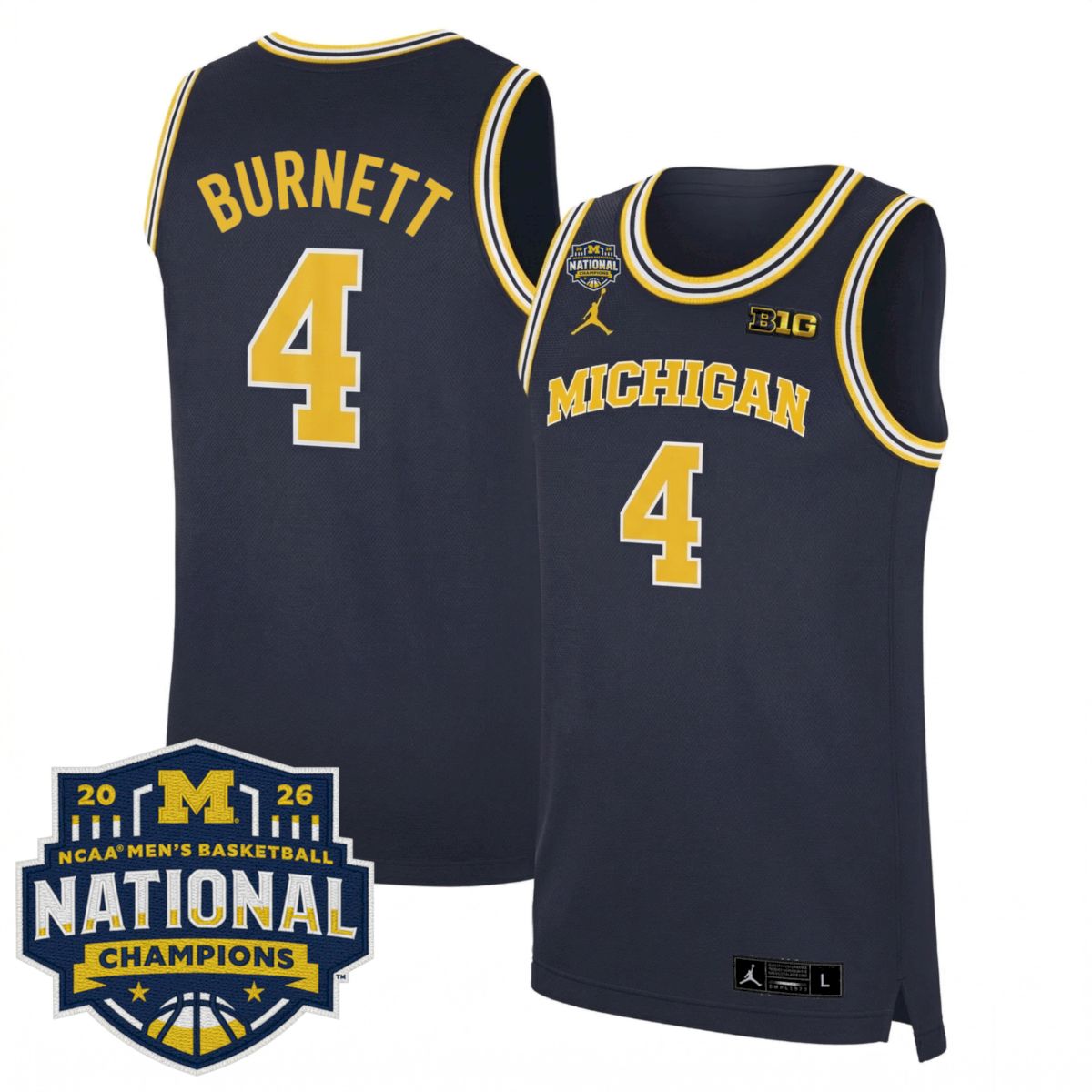 Nimari Burnett Michigan Wolverines Basketball 2026 National Championship Navy Limited Jersey - All Stitched