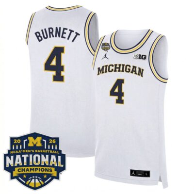 Nimari Burnett Michigan Wolverines Basketball 2026 National Championship White Limited Jersey - All Stitched