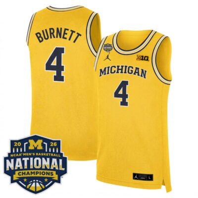 Nimari Burnett Michigan Wolverines Basketball 2026 National Championship Maize Limited Jersey - All Stitched