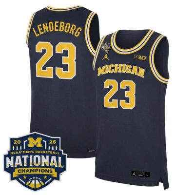 Yaxel Lendeborg Michigan Wolverines Basketball 2026 National Championship Navy Limited Jersey - All Stitched