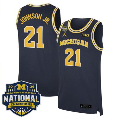 Morez Johnson Jr. Michigan Wolverines Basketball 2026 National Championship Navy Limited Jersey - All Stitched