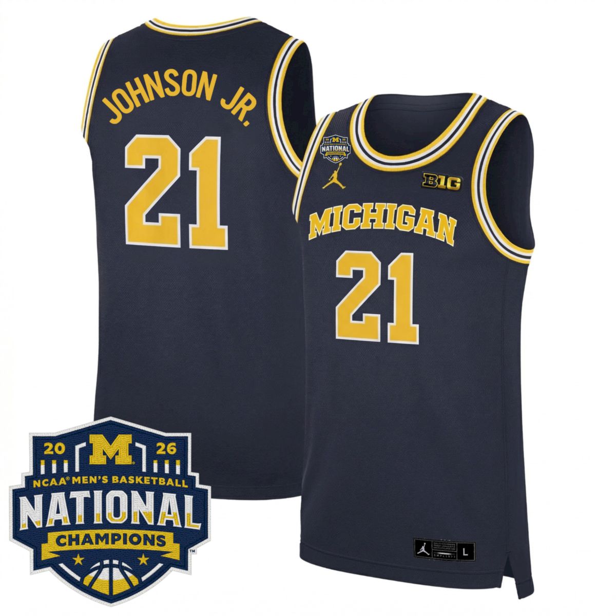 Morez Johnson Jr. Michigan Wolverines Basketball 2026 National Championship Navy Limited Jersey - All Stitched