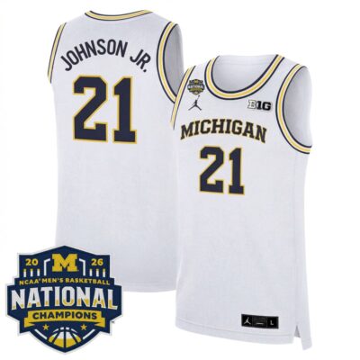 Morez Johnson Jr. Michigan Wolverines Basketball 2026 National Championship White Limited Jersey - All Stitched