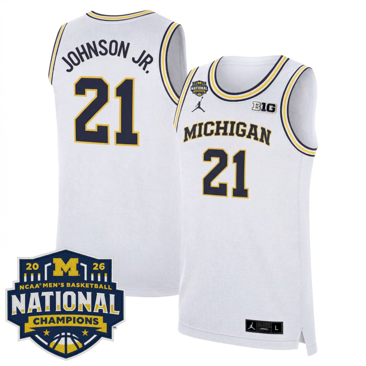 Morez Johnson Jr. Michigan Wolverines Basketball 2026 National Championship White Limited Jersey - All Stitched
