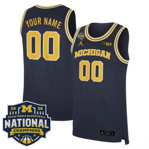 Custom Michigan Wolverines Basketball 2026 National Championship Navy Limited Jersey - All Stitched