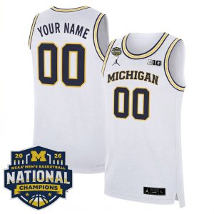 Custom Michigan Wolverines Basketball 2026 National Championship White Limited Jersey - All Stitched