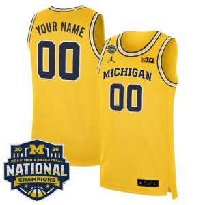 Custom Michigan Wolverines Basketball 2026 National Championship Maize Limited Jersey - All Stitched