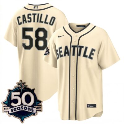 Luis Castillo Seattle Mariners Steelheads 50th Season 1942 Cream Alternate Jersey - All Stitched