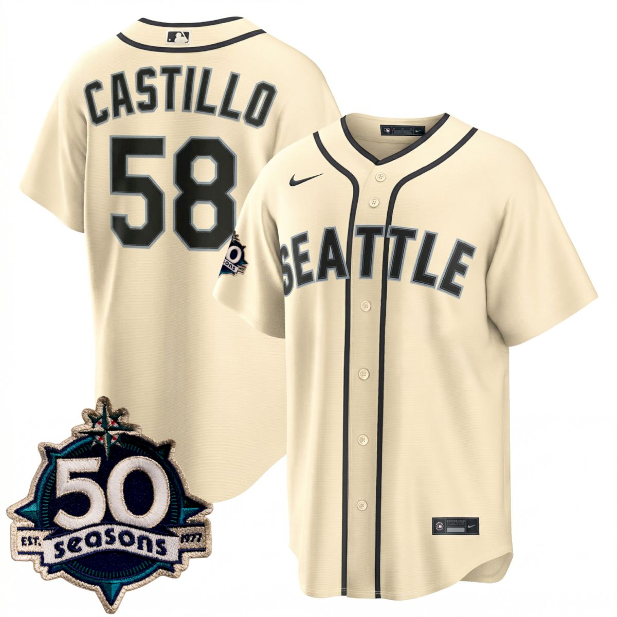 Colt Emerson Seattle Mariners Steelheads 50th Season 1942 Cream Alternate Jersey - All Stitched