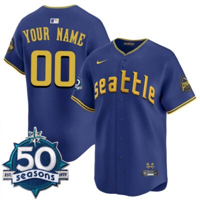 Custom Seattle Mariners 50th Season Royal City Connect Vapor Limited Jersey - All Stitched