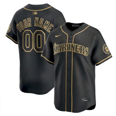 Custom Seattle Mariners Black Gold Limited Jersey - All Stitched