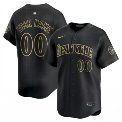 Custom Seattle Mariners Alternate Black Gold Limited Jersey - All Stitched