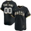 Custom Seattle Mariners City Connect Black Gold Limited Jersey - All Stitched