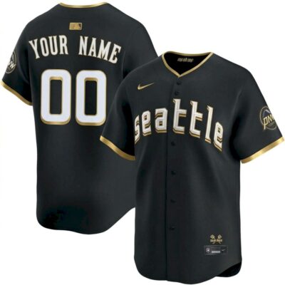 Custom Seattle Mariners City Connect Black Gold Limited Jersey - All Stitched