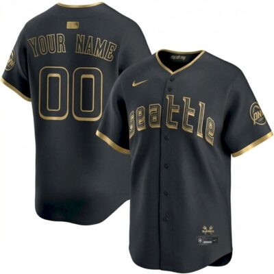 Custom Seattle Mariners City Connect Alternate Black Gold Limited Jersey - All Stitched