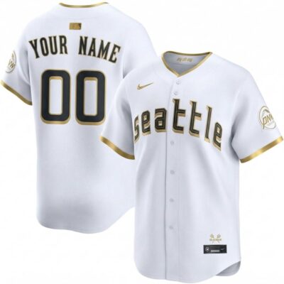 Custom Seattle Mariners City Connect White Gold Limited Jersey - All Stitched