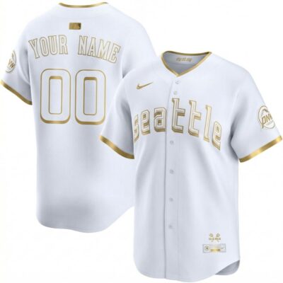 Custom Seattle Mariners City Connect Alternate White Gold Limited Jersey - All Stitched