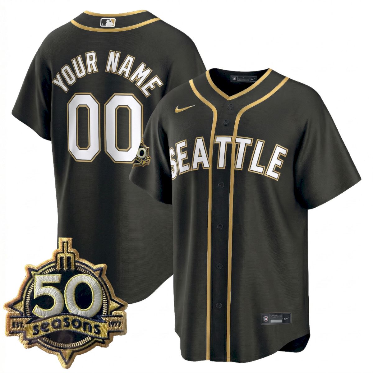 Custom Seattle Mariners Steelheads 50th Season Black Gold Limited Jersey - All Stitched