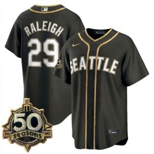 Cal Raleigh Seattle Mariners Steelheads 50th Season Black Gold Limited Jersey - All Stitched