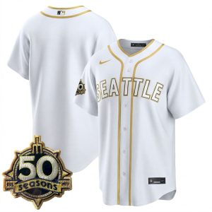 Seattle Mariners Steelheads 50th Season White Gold Limited Jersey - All Stitched