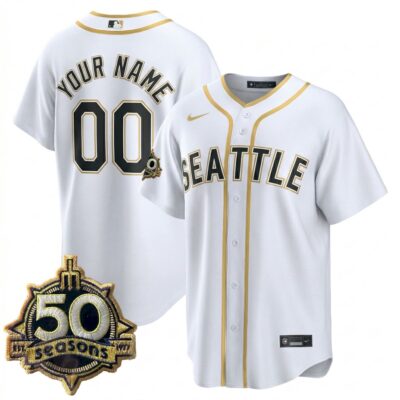 Custom Seattle Mariners Steelheads 50th Season White Gold Limited Jersey - All Stitched
