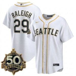 Cal Raleigh Seattle Mariners Steelheads 50th Season White Gold Limited Jersey - All Stitched