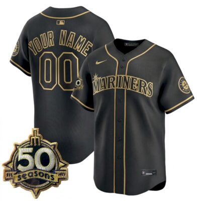 Custom Seattle Mariners 50th Season Black Gold Limited Jersey - All Stitched