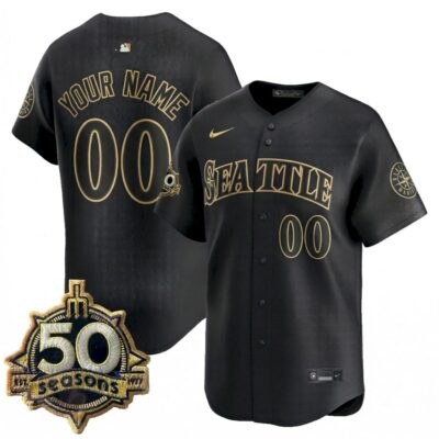 Custom Seattle Mariners 50th Season Alternate Black Gold Limited Jersey - All Stitched