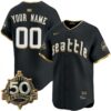 Custom Seattle Mariners 50th Season City Connect Black Gold Limited Jersey - All Stitched