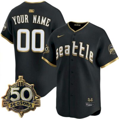 Custom Seattle Mariners 50th Season City Connect Black Gold Limited Jersey - All Stitched