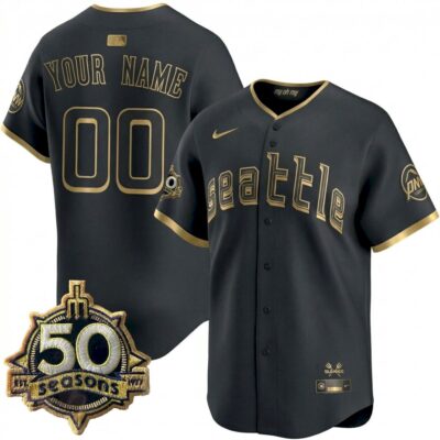 Custom Seattle Mariners 50th Season City Connect Alternate Black Gold Limited Jersey - All Stitched