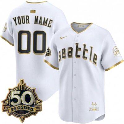 Custom Seattle Mariners 50th Season City Connect White Gold Limited Jersey - All Stitched