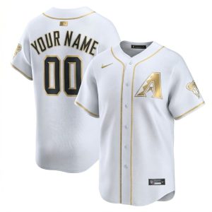 Custom Arizona Diamondbacks White Gold Vapor Limited Jersey - All Stitched