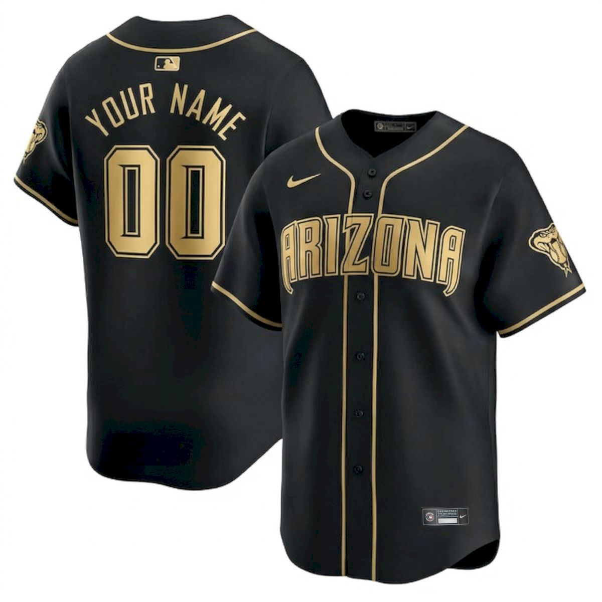 Custom Arizona Diamondbacks Black Gold Vapor Limited Ver2 Jersey - All Stitched