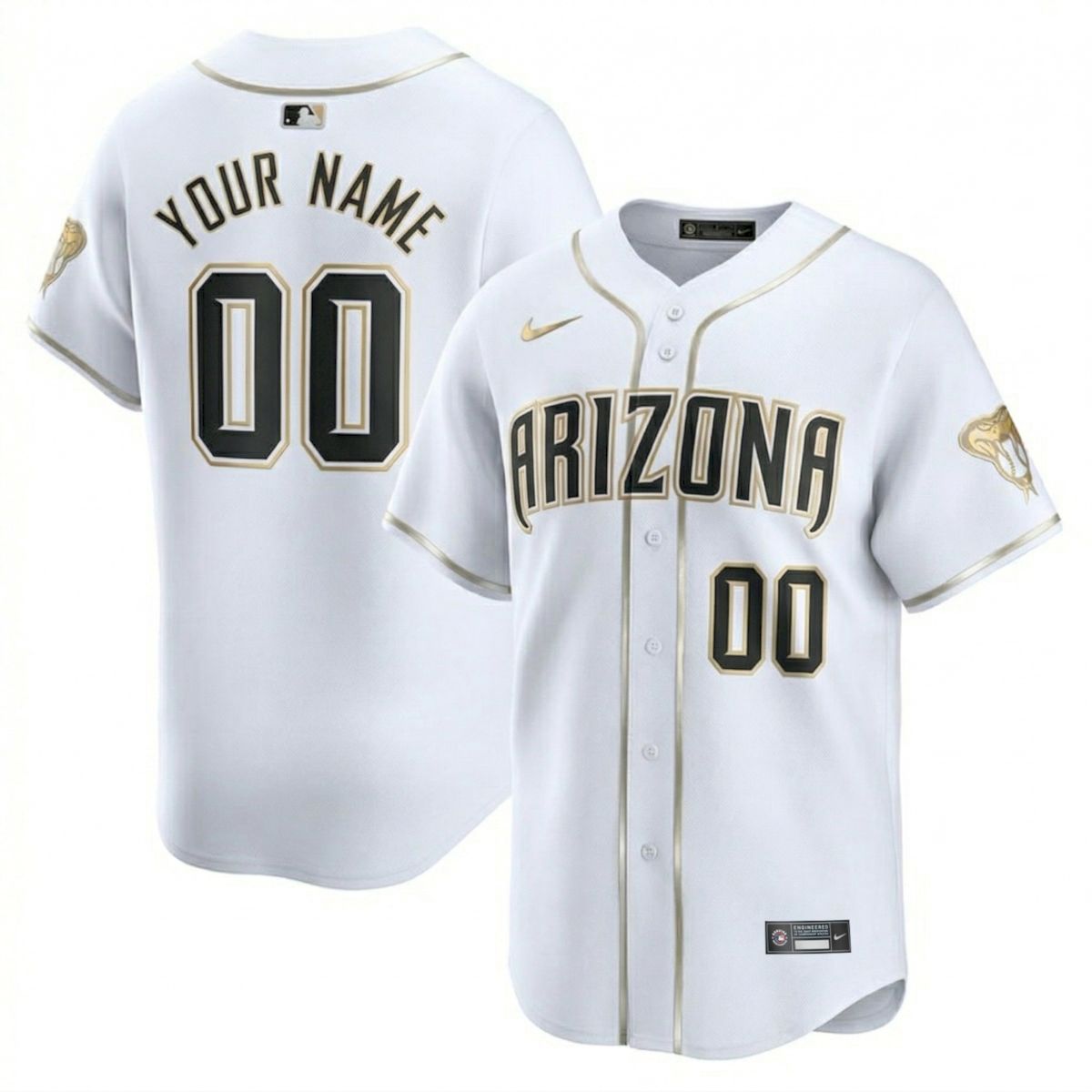 Custom Arizona Diamondbacks White Gold Vapor Limited Ver2 Jersey - All Stitched