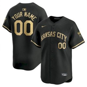 Custom Kansas City Royals Black Gold Ver1 Vapor Limited Jersey - All Stitched