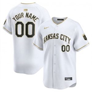 Custom Kansas City Royals White Gold Ver1 Vapor Limited Jersey - All Stitched