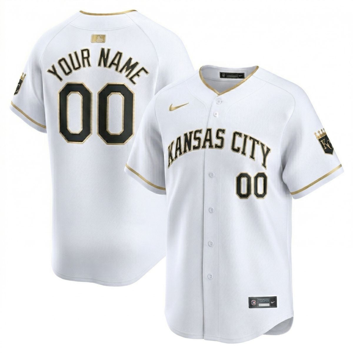 Custom Kansas City Royals White Gold Ver1 Vapor Limited Jersey - All Stitched