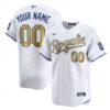 Custom Kansas City Royals White Gold Collection Vapor Limited Jersey - All Stitched