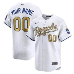 Custom Kansas City Royals White Gold Collection Vapor Limited Jersey - All Stitched