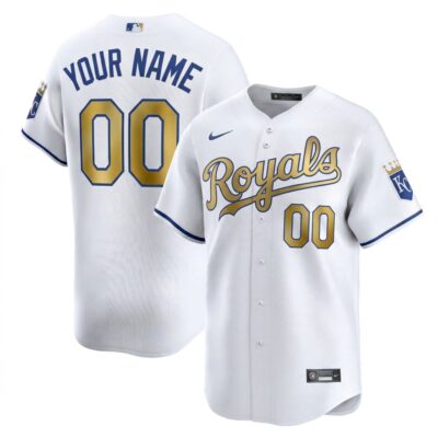Custom Kansas City Royals White Gold Collection Vapor Limited Jersey - All Stitched