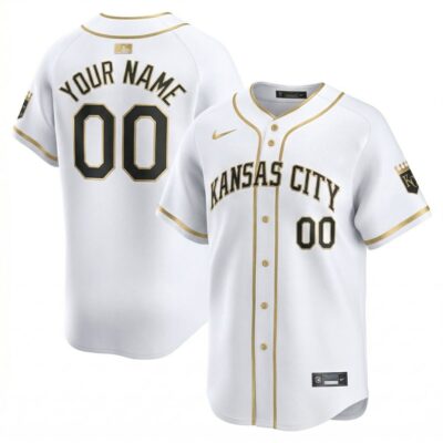 Custom Kansas City Royals White Gold Ver2 Vapor Limited Jersey - All Stitched