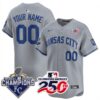 Custom Kansas City Royals 2015 Champions 250th US Anniversary Grey Vapor Limited Jersey - All Stitched