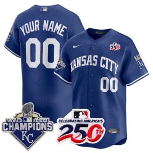 Custom Kansas City Royals 2015 Champions 250th US Anniversary Royal Blue Vapor Limited Jersey - All Stitched