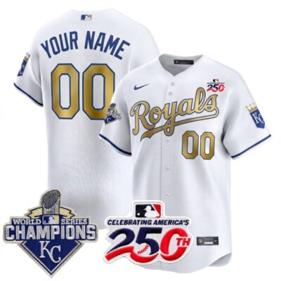 Custom Kansas City Royals 2015 Champions 250th US Anniversary White Gold Collection Vapor Limited Jersey - All Stitched