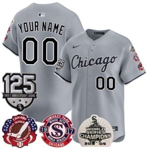Custom Chicago White Sox 3x Champions 125th Anniversary Grey Limited Jersey - All Stitched